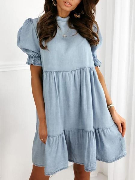 denim dress summer women simple ruffles short butterfly sleeve mini solid o-neck casual ladies streetwear vestidos, White
denim dress summer women simple ruffles short butterfly sleeve mini solid o-neck casual ladies streetwear vestidos, White
