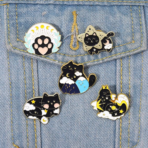 black cat brooches 5pcs set gold plated enamel scarf buckle animal badges star moon clouds cat paw alloy pin women jewelry gift bag accessor, Gray
black cat brooches 5pcs set gold plated enamel scarf buckle animal badges star moon clouds cat paw alloy pin women jewelry gift bag accessor, Gray