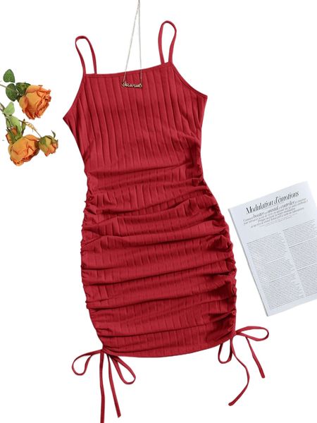 drawstring side rib-knit dress 72gd#, Black;gray 
drawstring side rib-knit dress 72gd#, Black;gray