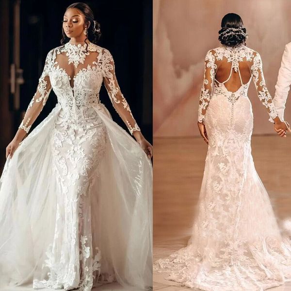 plus size mermaid wedding dress with detachable train long sleeve lace african wedding gowns for beach garden luxury arabic vestido de novia, White
plus size mermaid wedding dress with detachable train long sleeve lace african wedding gowns for beach garden luxury arabic vestido de novia, White