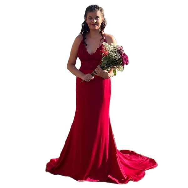 formal v-neck red prom dresses lace appliques spaghetti strap court train robes de soiree lace-up elegant evening gowns, Black
formal v-neck red prom dresses lace appliques spaghetti strap court train robes de soiree lace-up elegant evening gowns, Black