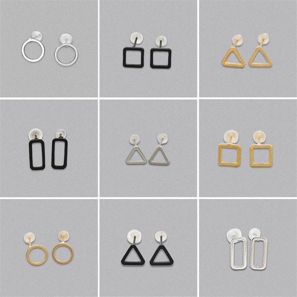 simple hollow geometric triangle earrings square all-match earrings, Golden;silver