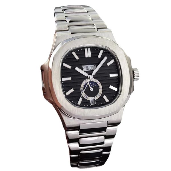 41mm multi-function mechanical automatic mens watch dual time moon phase black blue dial stainless steel strap, Slivery;brown
41mm multi-function mechanical automatic mens watch dual time moon phase black blue dial stainless steel strap, Slivery;brown