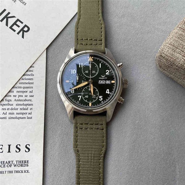 men chronograph stainless steel canvas olive green straps sapphire crystal luxury pilots watch, Slivery;brown
men chronograph stainless steel canvas olive green straps sapphire crystal luxury pilots watch, Slivery;brown