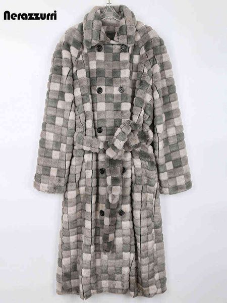 nerazzurri winter long oversized checkered thick warm fluffy faux fur trench coat for women belt double breasted overcoat 2022 t220810, Black
nerazzurri winter long oversized checkered thick warm fluffy faux fur trench coat for women belt double breasted overcoat 2022 t220810, Black