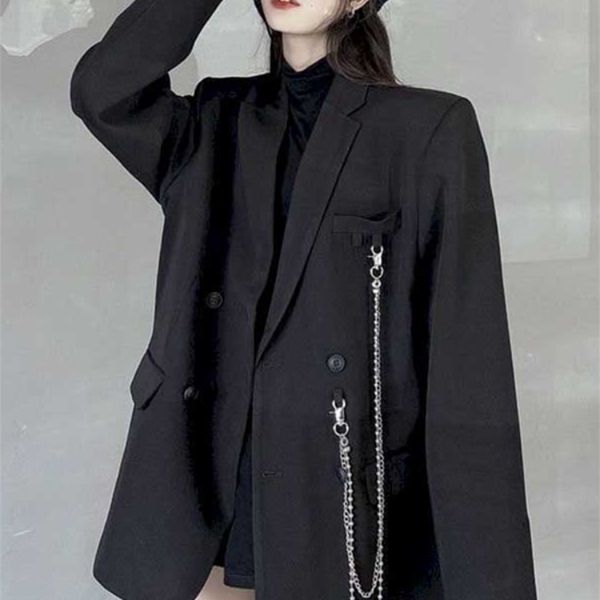womens trendy dark black retro thin fried street suit jacket women spring and autumn loose a 220810, White;black
womens trendy dark black retro thin fried street suit jacket women spring and autumn loose a 220810, White;black
