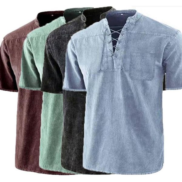 men's casual shirts men's stand collar front tie short sleeve v neck slim t-shirt for everyday streetwear spring/summermen's, White;black
men's casual shirts men's stand collar front tie short sleeve v neck slim t-shirt for everyday streetwear spring/summermen's, White;black