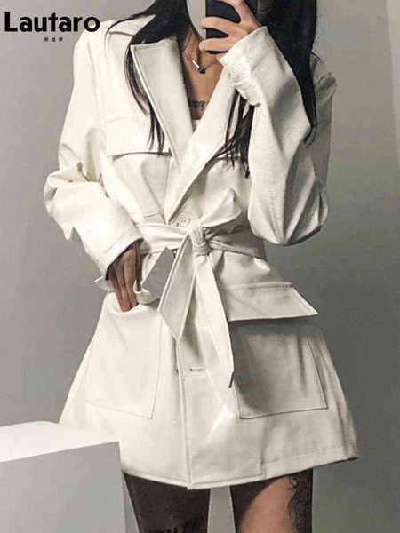 lautaro spring autumn shiny black white crocodile texture leather cargo jacket women many pockets long sleeve belt loose fashion t220811
lautaro spring autumn shiny black white crocodile texture leather cargo jacket women many pockets long sleeve belt loose fashion t220811