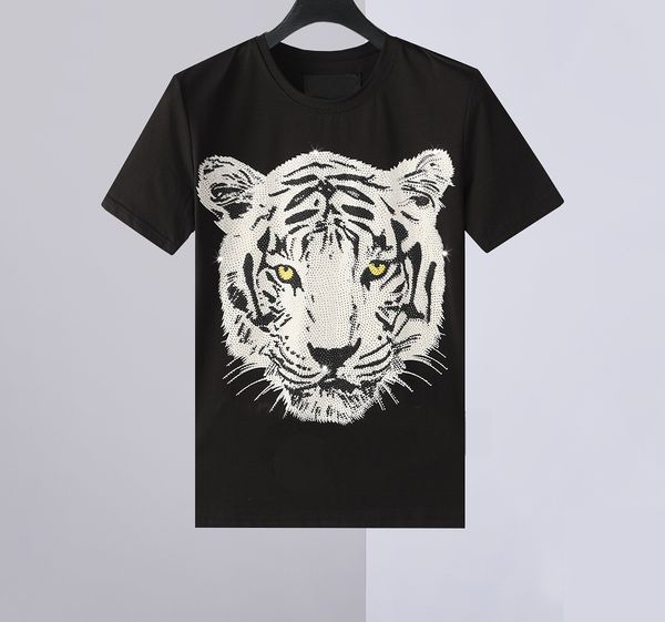 men cotton print tiger t-shirt tee with stones short sleeve shirts summer, White;black
men cotton print tiger t-shirt tee with stones short sleeve shirts summer, White;black