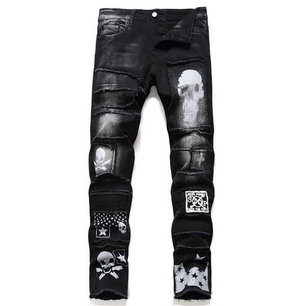 men's pants streetwear fashion trousers jeans skull black denim biker male casual designer ripped comfortable 220811, Blue
men's pants streetwear fashion trousers jeans skull black denim biker male casual designer ripped comfortable 220811, Blue