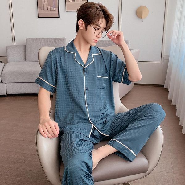mens summer ice sleepwears silk short sleeved trousers pajamas suit high sense jacquard large home clothes pyjamas, Black;brown
mens summer ice sleepwears silk short sleeved trousers pajamas suit high sense jacquard large home clothes pyjamas, Black;brown