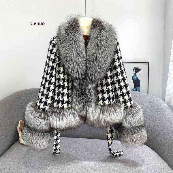 women's fur coat houndstooth & faux fur patchwork coats fake plush collar imitation cashmere wool blends streetwear t220810, Black
women's fur coat houndstooth & faux fur patchwork coats fake plush collar imitation cashmere wool blends streetwear t220810, Black