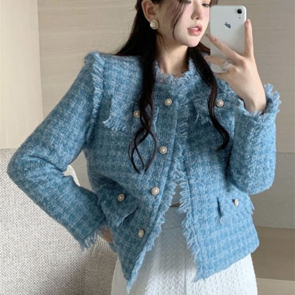 french vintage small fragrant tweed jacket coat women korean loose casaco feminino autumn winter tassel outwear 220811, Black;brown
french vintage small fragrant tweed jacket coat women korean loose casaco feminino autumn winter tassel outwear 220811, Black;brown