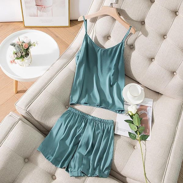 summer pajamas womens sleepwear suspender shorts two-piece set ice silk home clothes, Black;red
summer pajamas womens sleepwear suspender shorts two-piece set ice silk home clothes, Black;red