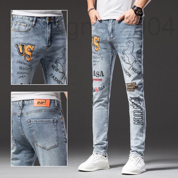 men's jeans designer light color jeans men's summer thin 2022 new high-end fashion brand printed slim fit small foot casual pants, Blue
men's jeans designer light color jeans men's summer thin 2022 new high-end fashion brand printed slim fit small foot casual pants, Blue