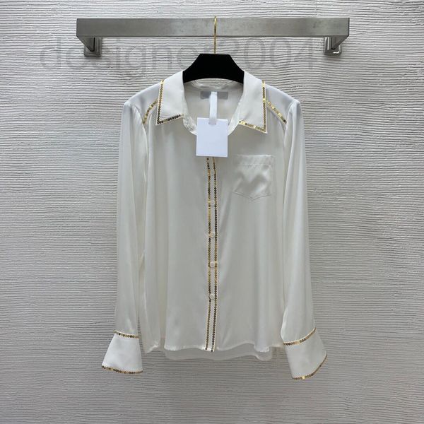 women's knits & tees designer european new mulberry silk fabric smooth feeling shirt sequin gold edge decorative lapel long sleeve jvvf, White
women's knits & tees designer european new mulberry silk fabric smooth feeling shirt sequin gold edge decorative lapel long sleeve jvvf, White