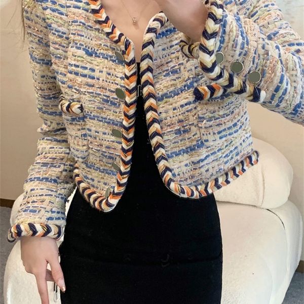 fall winter small fragrance tweed jacket coat women french retro coats korean fashion elegant outwear casacos 220811, Black;brown
fall winter small fragrance tweed jacket coat women french retro coats korean fashion elegant outwear casacos 220811, Black;brown
