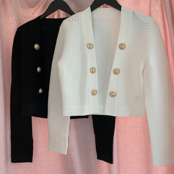 women's sweaters designer 2022 french balman shoulder pad gold button cardigan hollow out sweater suspender slim dress ice silk suit qv, White;black
women's sweaters designer 2022 french balman shoulder pad gold button cardigan hollow out sweater suspender slim dress ice silk suit qv, White;black