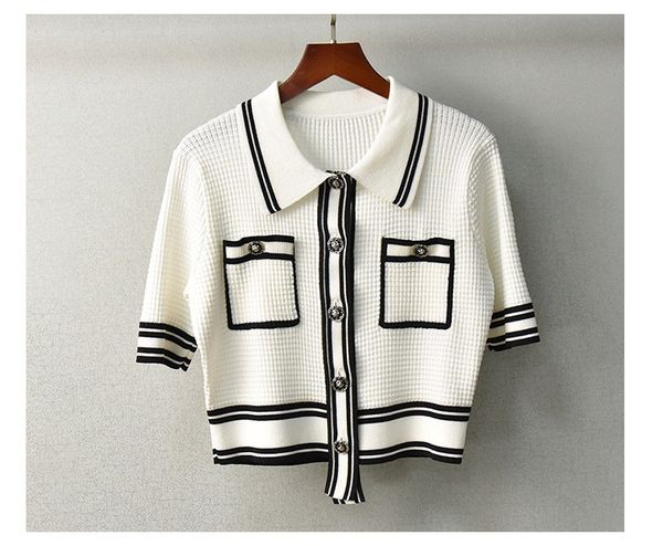 728 l 2022 runway summer brand same style sweater crew neck black white short sleeve women's sweaters lanlinge, White;black
728 l 2022 runway summer brand same style sweater crew neck black white short sleeve women's sweaters lanlinge, White;black