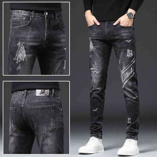 men's jeans autumn high-end printed jeans men's fashion slim fit small foot elastic long casual pants ahn1, Blue
men's jeans autumn high-end printed jeans men's fashion slim fit small foot elastic long casual pants ahn1, Blue