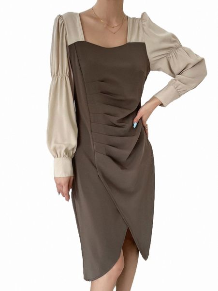 dazy two tone puff sleeve ruched dress x1yn#, Black;gray