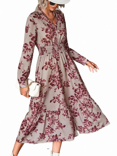 allover floral print shirred waist ruffle hem dress z7z9#, Black;gray
allover floral print shirred waist ruffle hem dress z7z9#, Black;gray