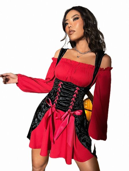 lace up front cold shoulder 2 in 1 dress c46u#, Black;gray