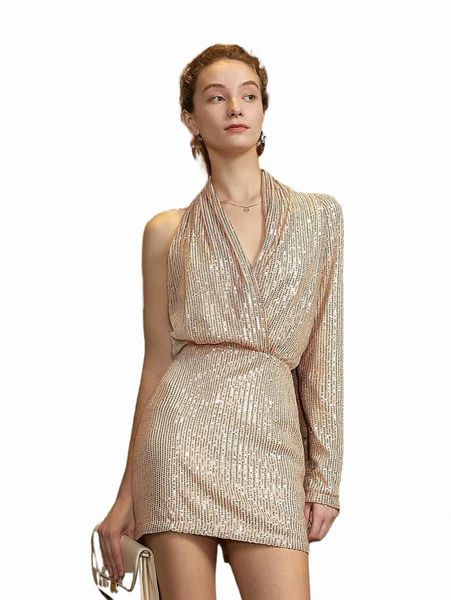 asymmetrical shoulder sequin dress d4zc#, Black;gray 
asymmetrical shoulder sequin dress d4zc#, Black;gray