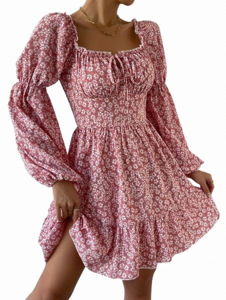 ditsy floral print knot front lantern sleeve ruffle hem dress a13j#, Black;gray
ditsy floral print knot front lantern sleeve ruffle hem dress a13j#, Black;gray