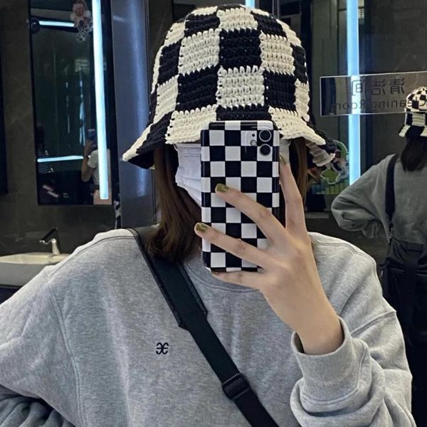 fashion checkerboard bucket hat women handmade crochet knitted hat outdoor warm tide caps y220818, Blue;gray
fashion checkerboard bucket hat women handmade crochet knitted hat outdoor warm tide caps y220818, Blue;gray