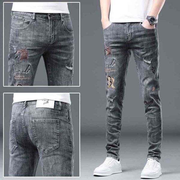 men's jeans european high-end embroidered torn jeans men's summer thin fashion slim fit small leg long pants cjom, Blue
men's jeans european high-end embroidered torn jeans men's summer thin fashion slim fit small leg long pants cjom, Blue