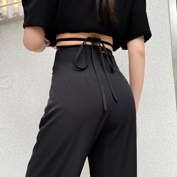 high waist bandage straight pants for women summer chiffon black solid zip up wide leg loose casual suits trousers d5519, Black;white
high waist bandage straight pants for women summer chiffon black solid zip up wide leg loose casual suits trousers d5519, Black;white