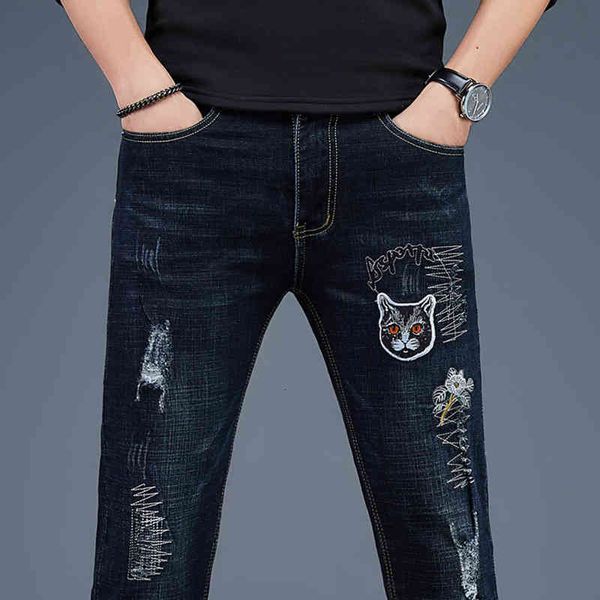 men's jeans spring and summer black men's embroidery pierced jeans slim fit leggings elastic korean fashion embroidery w2gh, Blue
men's jeans spring and summer black men's embroidery pierced jeans slim fit leggings elastic korean fashion embroidery w2gh, Blue