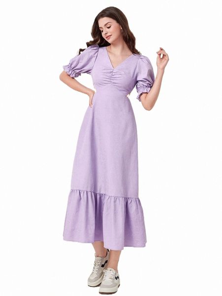 puff sleeve ruched ruffle hem dress p1ln#, Black;gray 
puff sleeve ruched ruffle hem dress p1ln#, Black;gray