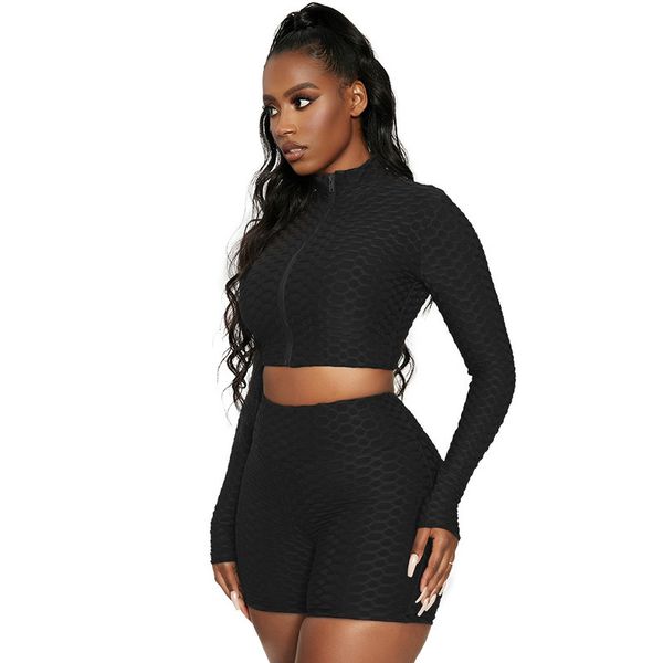 yoga women's tracksuits sports solid color long sleeve zipper shorts two-piece set, Gray
yoga women's tracksuits sports solid color long sleeve zipper shorts two-piece set, Gray