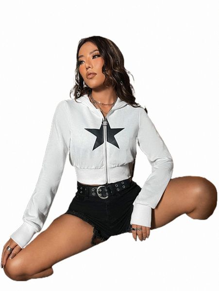 star print zip up crop hoodie 78zr#, Black
star print zip up crop hoodie 78zr#, Black