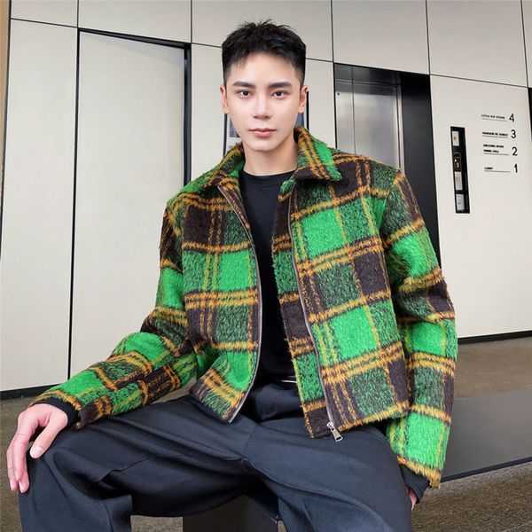 iefb men's autumn winter woolen plaid short jacket vintage fashion lapel zipped coat long sleeve colorblocked autumn clothing, Black;brown
iefb men's autumn winter woolen plaid short jacket vintage fashion lapel zipped coat long sleeve colorblocked autumn clothing, Black;brown