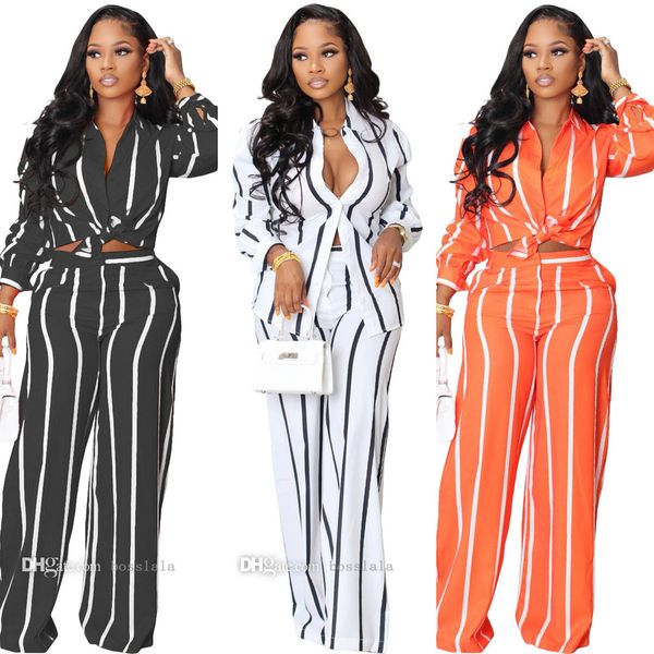 designer womens clothes two piece pants suit stripe printed long sleeved shirt and wide leg pants, White
designer womens clothes two piece pants suit stripe printed long sleeved shirt and wide leg pants, White