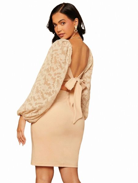 square neck lantern sleeve tied backless floral appliques dress y7cg#, Black;gray
square neck lantern sleeve tied backless floral appliques dress y7cg#, Black;gray