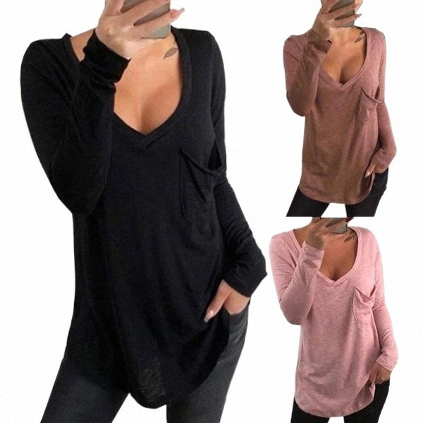 women's t-shirt s women solid color long sleeve v neck pocket loose summer tee p0iy#, White
women's t-shirt s women solid color long sleeve v neck pocket loose summer tee p0iy#, White
