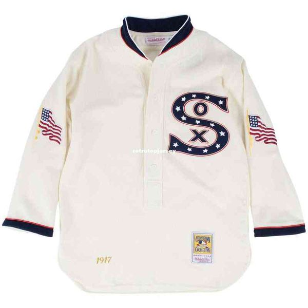 chicago white mitchell & ness retro 1917 button up jersey, Black
