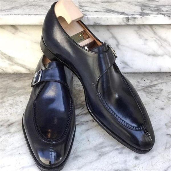 

Men British Monk Shoes Solid Color PU Square Head Stitching Classic Single Buckle Fashion Business Casual Daily Dress Shoes, Clear