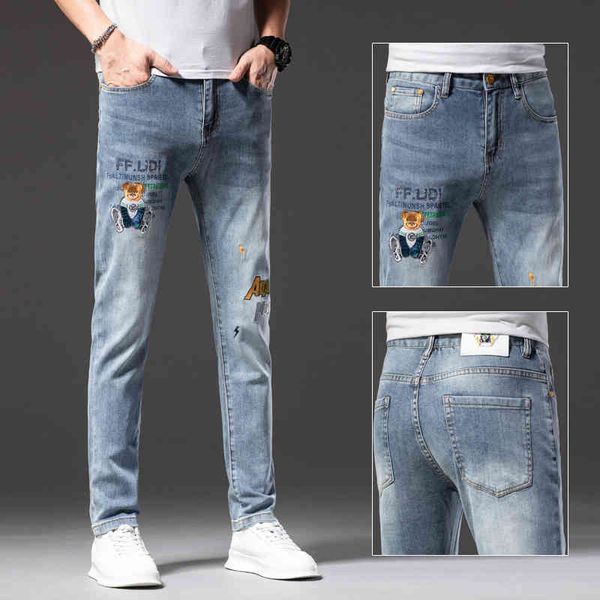 men's jeans summer thin elastic fashionable long pants handsome bear embroidered cowboy men's printed small straight tube fashion, Blue
men's jeans summer thin elastic fashionable long pants handsome bear embroidered cowboy men's printed small straight tube fashion, Blue