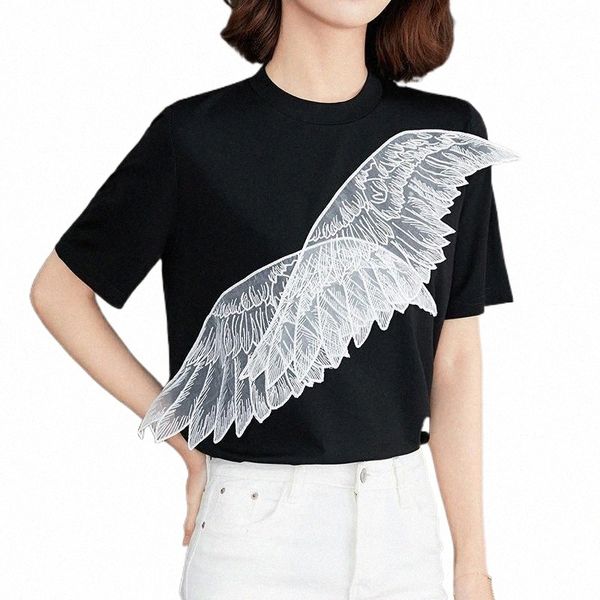 women's t-shirt qoerlin chic wing patchwork t-shirts women summer short sleeve loose casual female black o-neck basic 16cu#, White
women's t-shirt qoerlin chic wing patchwork t-shirts women summer short sleeve loose casual female black o-neck basic 16cu#, White