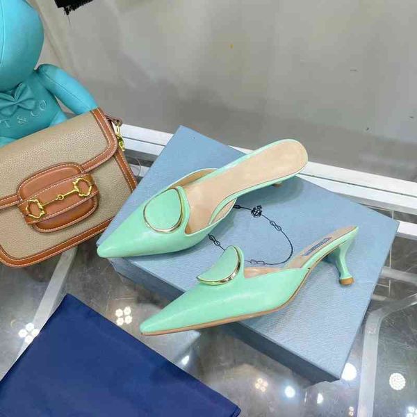 women's leather slippers summer slippers pointed toe high heels metal decoration, Black
women's leather slippers summer slippers pointed toe high heels metal decoration, Black