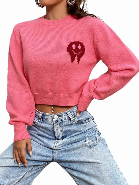 cartoon pattern ribbed knit crop sweater 18r8#, White;black
cartoon pattern ribbed knit crop sweater 18r8#, White;black