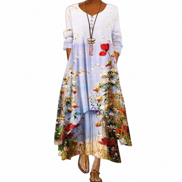 casual dresses o neck pocket long dress women floral print loose maxi oversize bohemian summer beach vestiti donna estate #g4 h65w#, Black;gray 
casual dresses o neck pocket long dress women floral print loose maxi oversize bohemian summer beach vestiti donna estate #g4 h65w#, Black;gray
