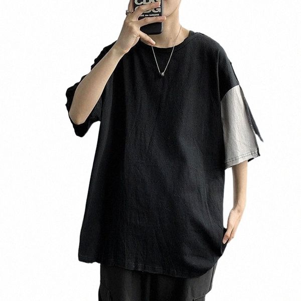 men's t-shirts black splicing short sleeve men tshirts summer fashion loose clothes korean style chic cool plus size vintage punk hara, White;black
men's t-shirts black splicing short sleeve men tshirts summer fashion loose clothes korean style chic cool plus size vintage punk hara, White;black