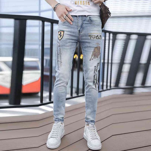 men's jeans chao brand men's jeans summer thin fashion diamond embroidery korean version light color slim fit small leg pants l0a6, Blue
men's jeans chao brand men's jeans summer thin fashion diamond embroidery korean version light color slim fit small leg pants l0a6, Blue