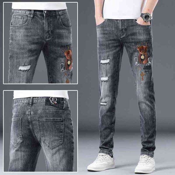 men's jeans fashion jeans men's spring and summer bear drill embroidery slim fitting leggings grey hole patch 2tzq, Blue
men's jeans fashion jeans men's spring and summer bear drill embroidery slim fitting leggings grey hole patch 2tzq, Blue